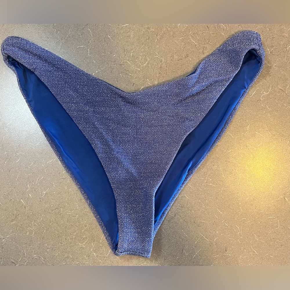 Beach Riot Womens Vanessa Bikini Bottoms Blue Shimmer Made In USA Large NWT